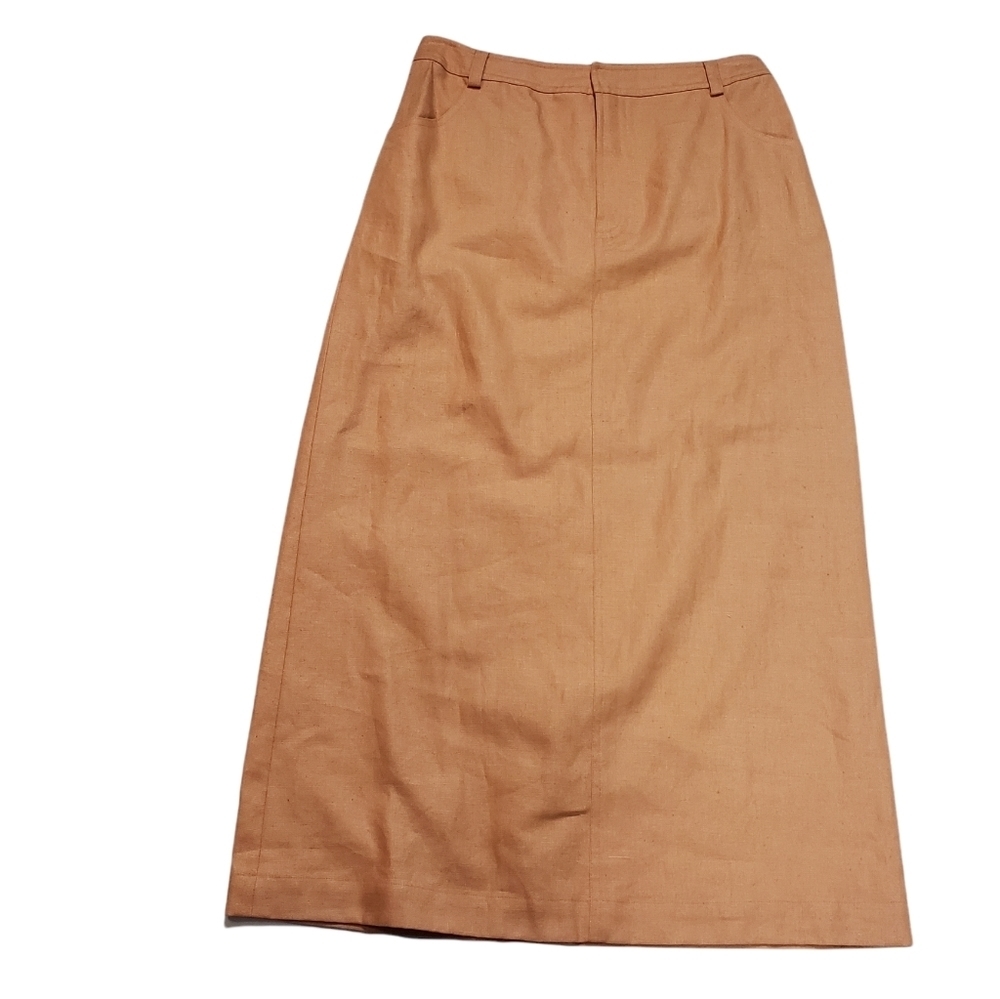 Ellen Tracy Peach 100% Linen Maxi Skirt Sz 10P Workwear Breathable Langenlook